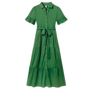 🍀 Trovata Birds of Paradis Martine Ruffle Sleeve Button Down Dress Green L